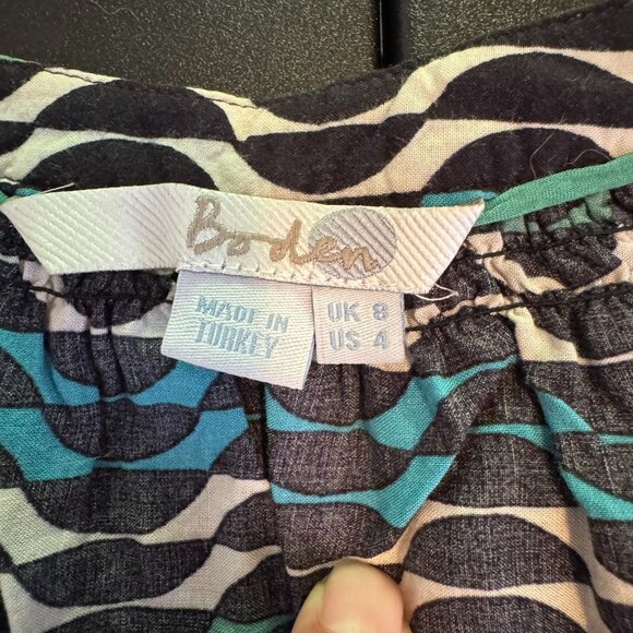 Boden Black & Blue Patterned Long Sleeve Popover Blouse, Size 4 - Picture 3 of 6